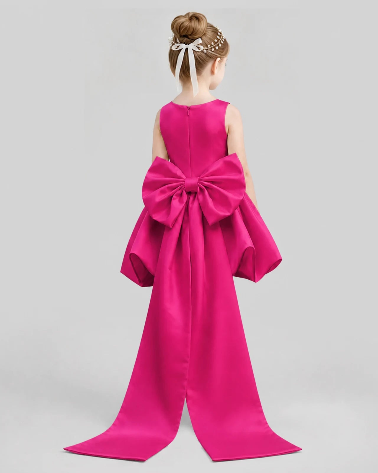 Hot Pink Flared Girls Formal Dresses Back