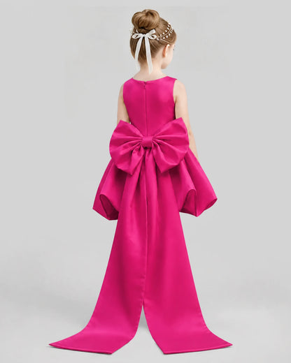 Hot Pink Flared Girls Formal Dresses Back