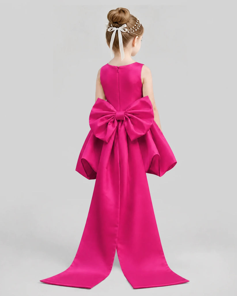 Hot Pink Flared Girls Formal Dresses Back