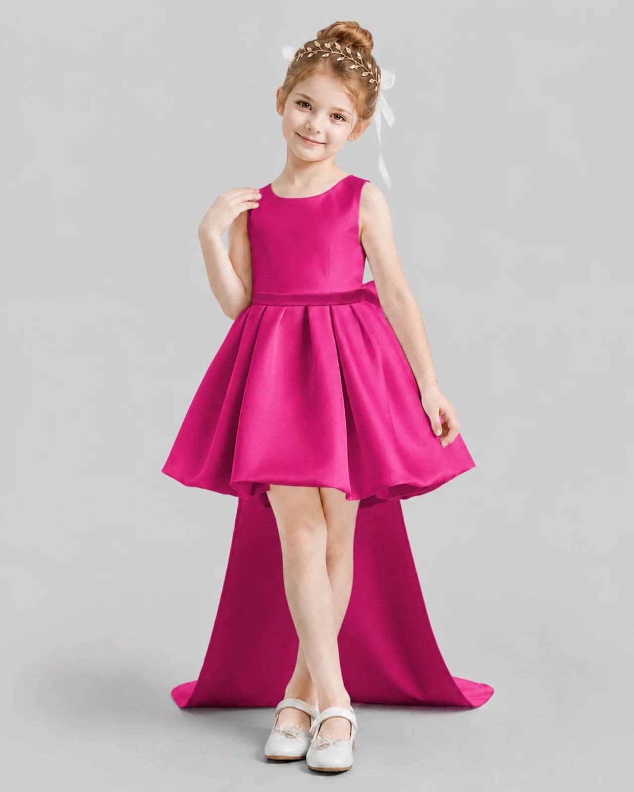 Hot Pink Flared Girls Formal Dresses Front