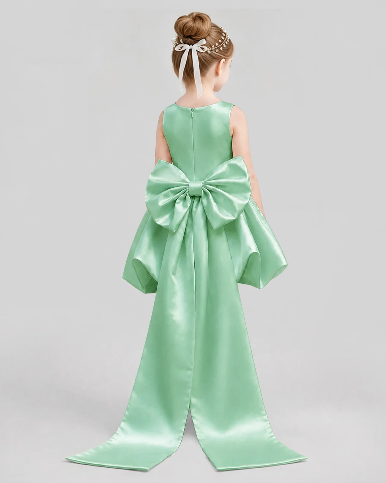 Mint Green Flared Girls Formal Dresses Back