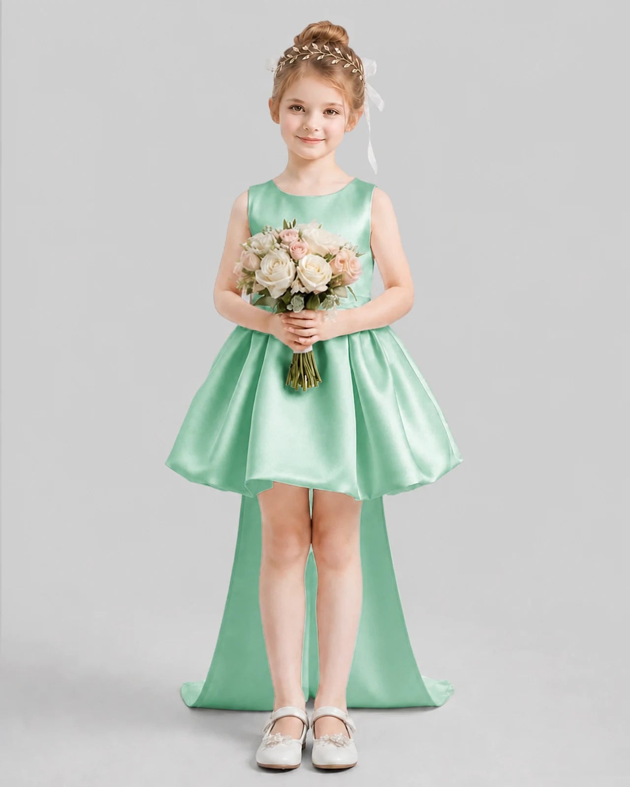 Mint Green Flared Girls Formal Dresses Pose