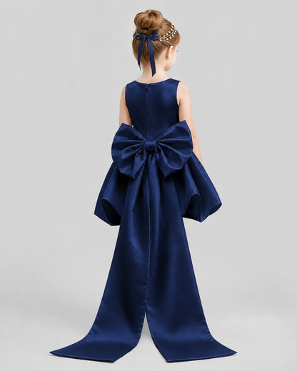Navy Blue Flared Girls Formal Dresses Back