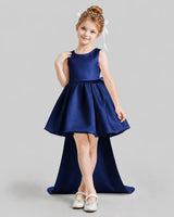 Navy Blue Flared Girls Formal Dresses Front