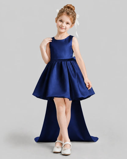 Navy Blue Flared Girls Formal Dresses Front
