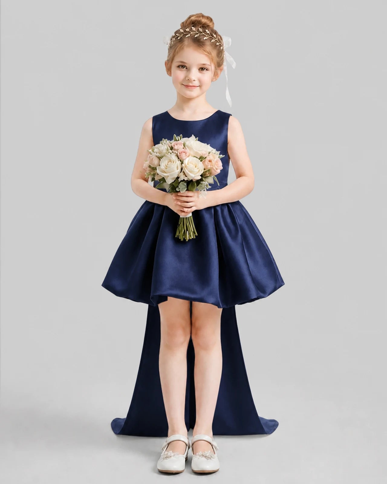 Navy Blue Flared Girls Formal Dresses Pose