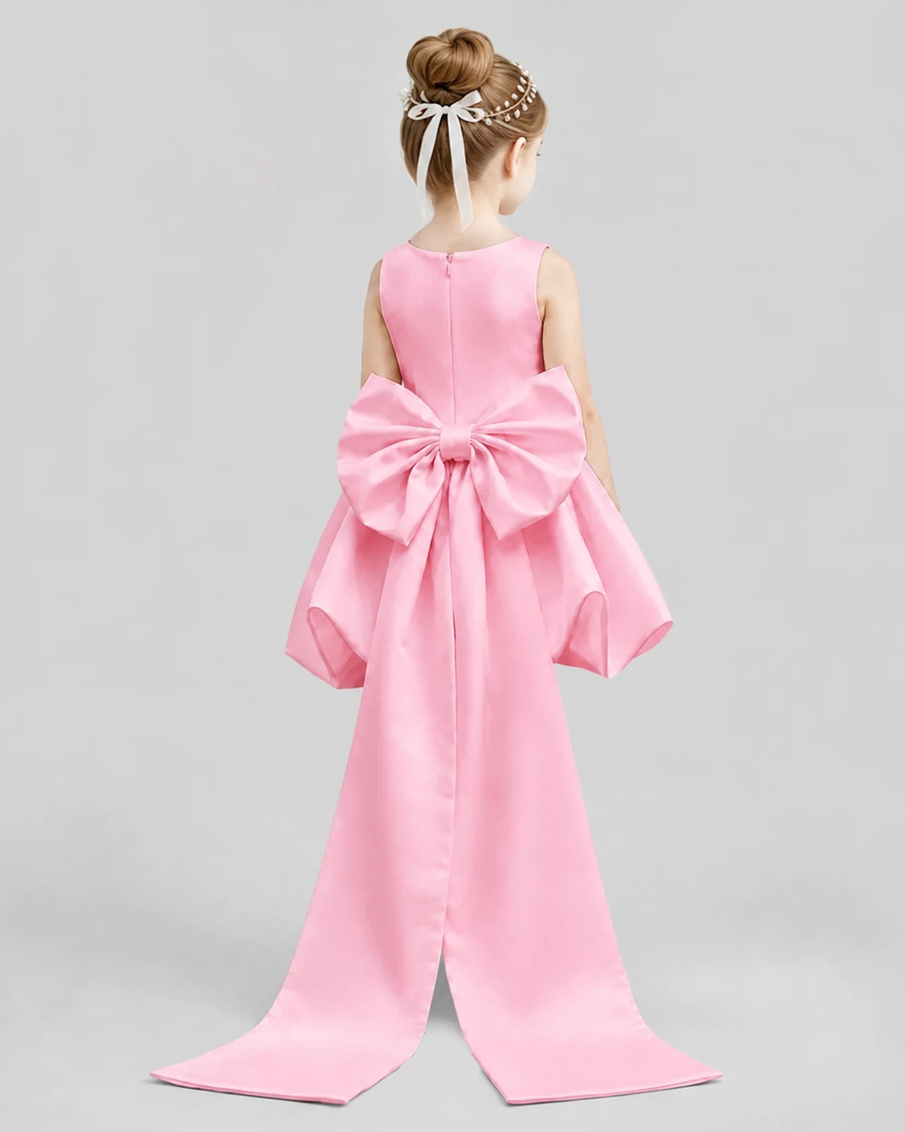 Pink Flared Girls Formal Dresses Back