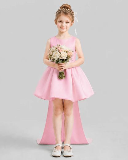 Pink Flared Girls Formal Dresses Pose
