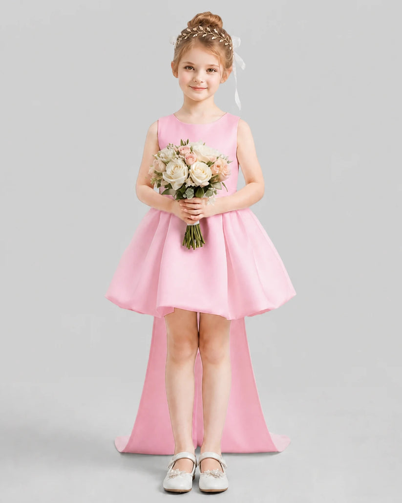 Pink Flared Girls Formal Dresses Pose