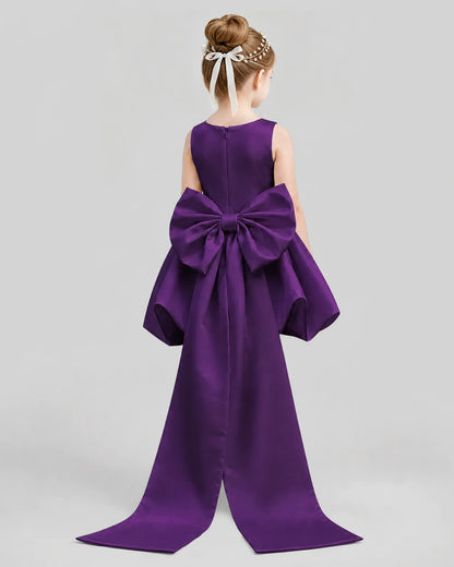 Purple Flared Girls Formal Dresses Back