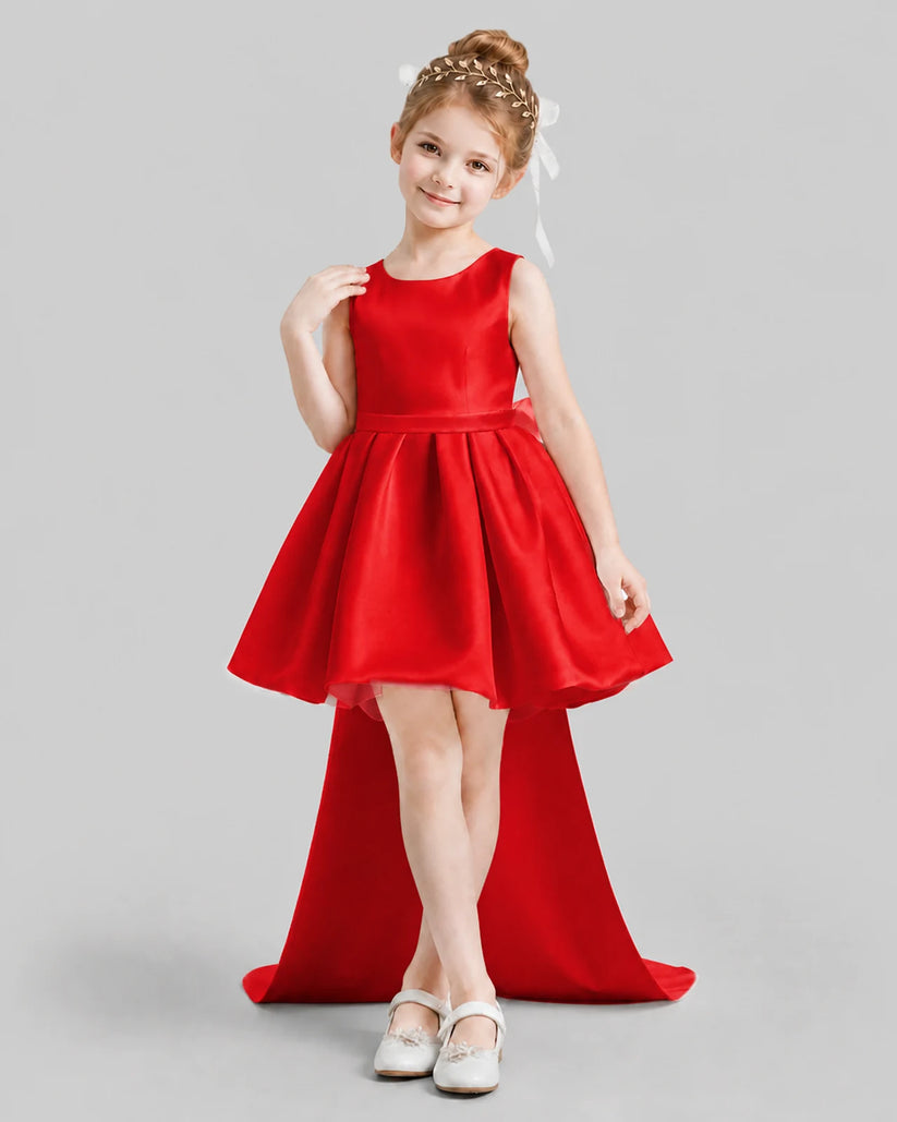Red Flared Girls Formal Dresses Front