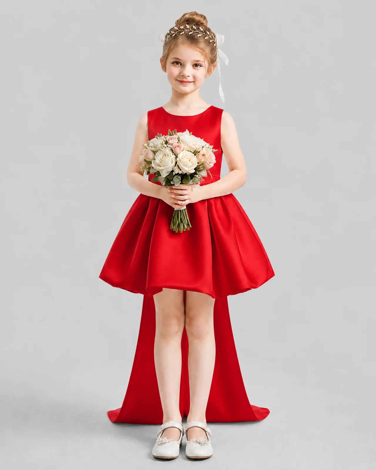 Red Flared Girls Formal Dresses Pose