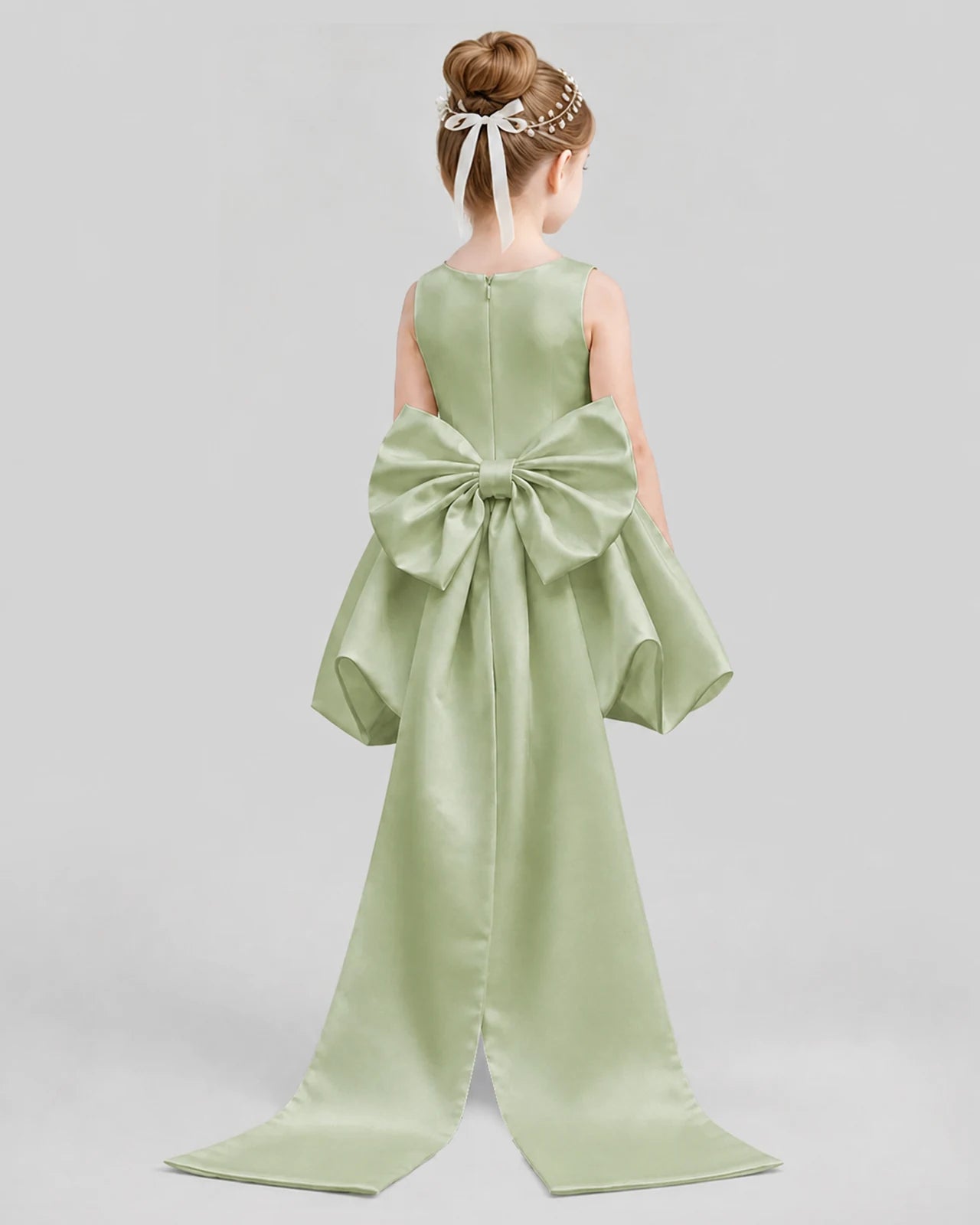 Sage Green Flared Girls Formal Dresses Back