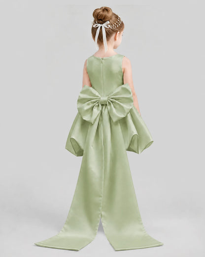 Sage Green Flared Girls Formal Dresses Back