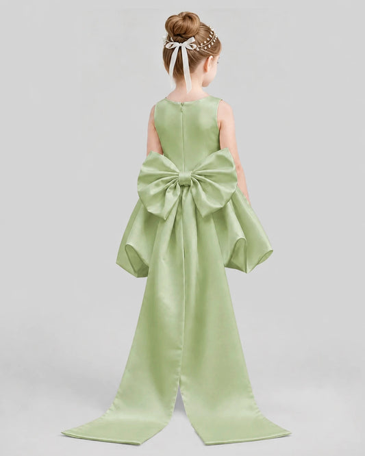 Sage Green Flared Girls Formal Dresses Back