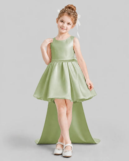 Sage Green Flared Girls Formal Dresses Front