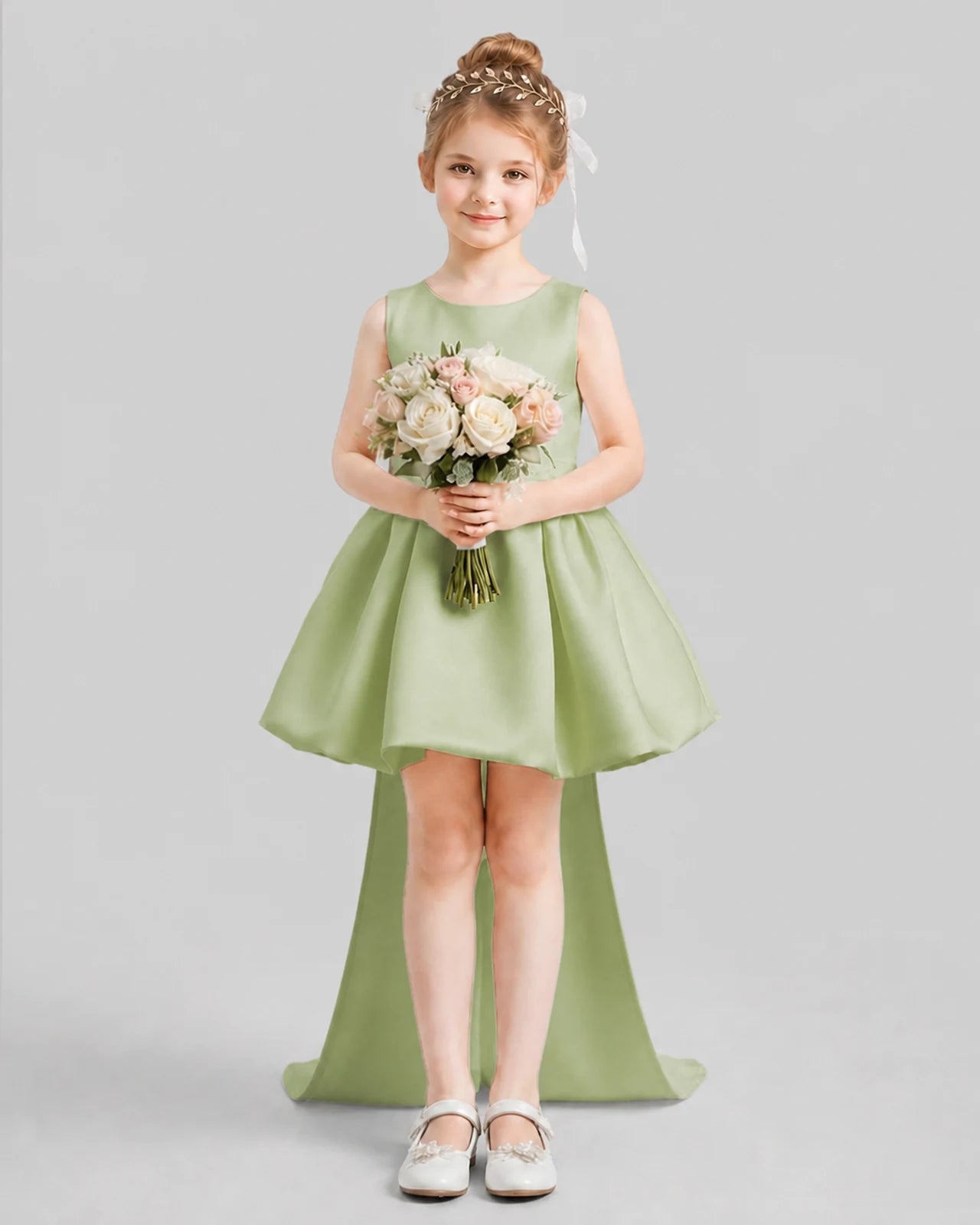 Sage Green Flared Girls Formal Dresses Pose
