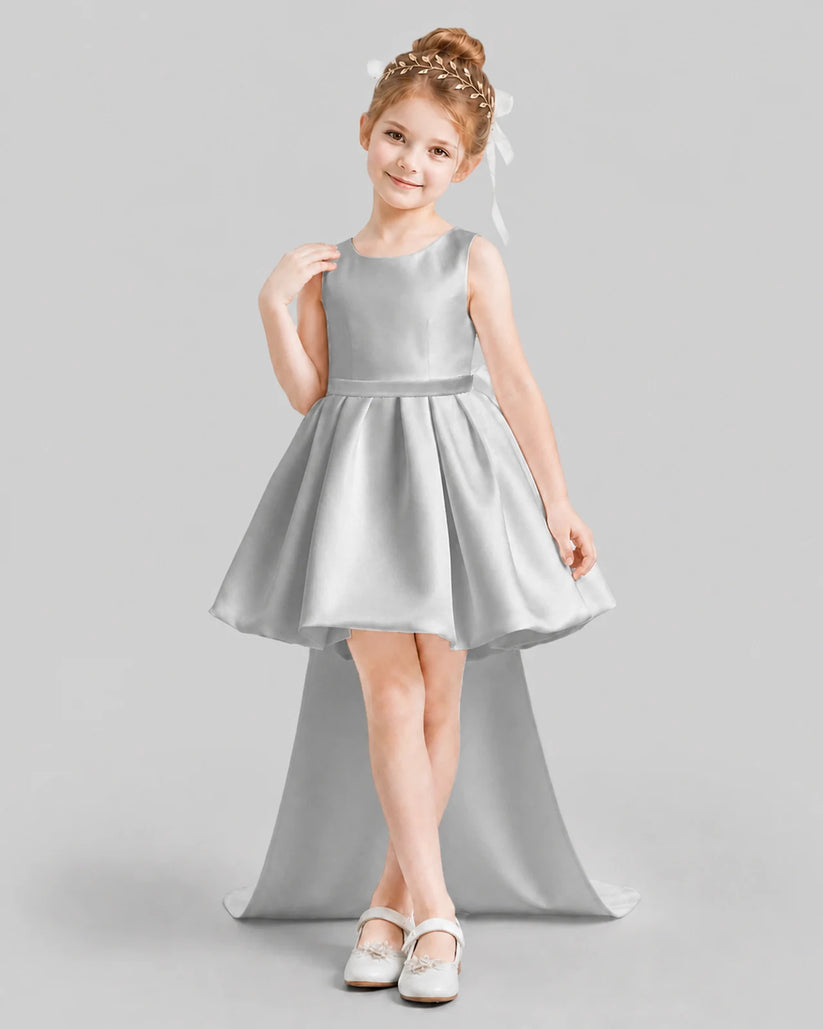 Silver Flared Girls Formal Dresses Front