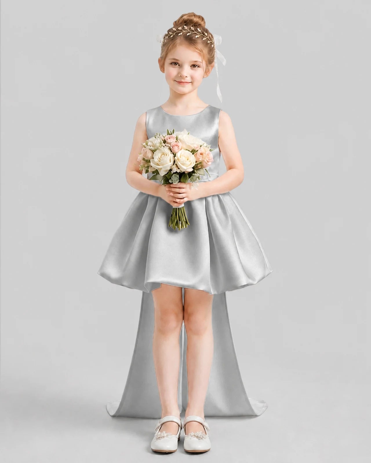 Silver Flared Girls Formal Dresses Pose