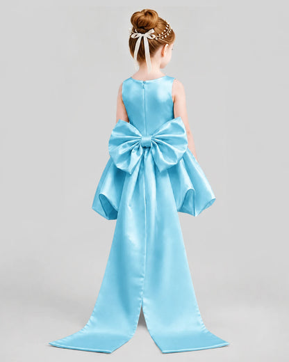 Sky Blue Flared Girls Formal Dresses Back