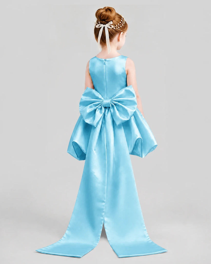 Sky Blue Flared Girls Formal Dresses Back