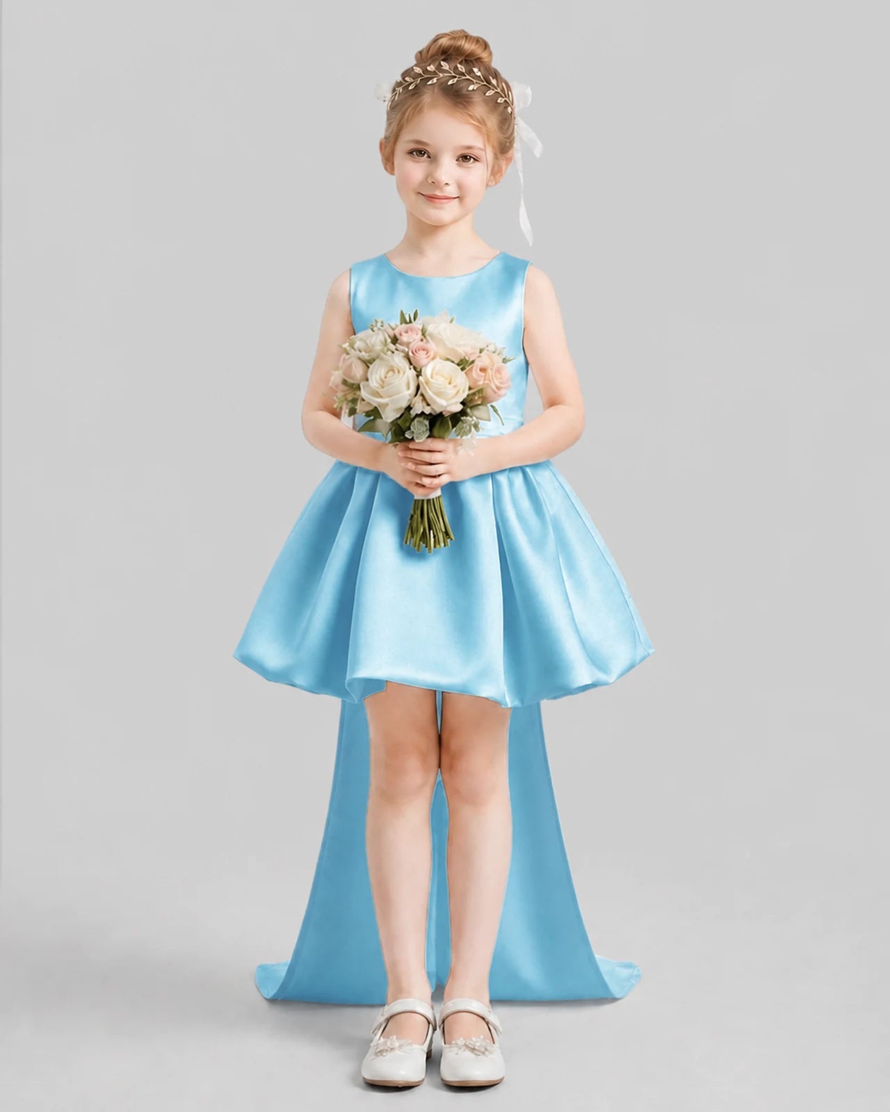 Sky Blue Flared Girls Formal Dresses Pose