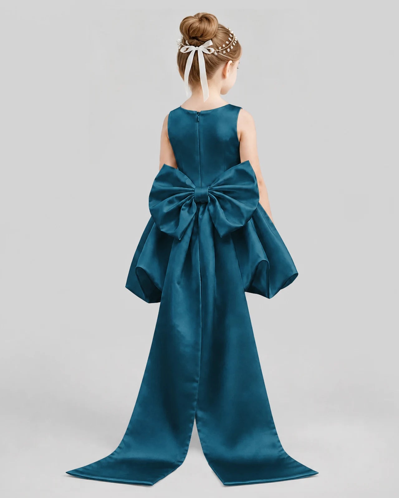 Teal Flared Girls Formal Dresses Back