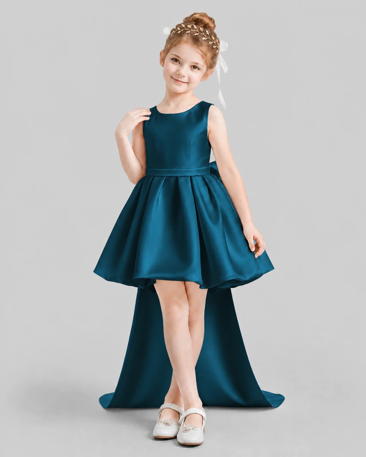 Teal Flared Girls Formal Dresses Front