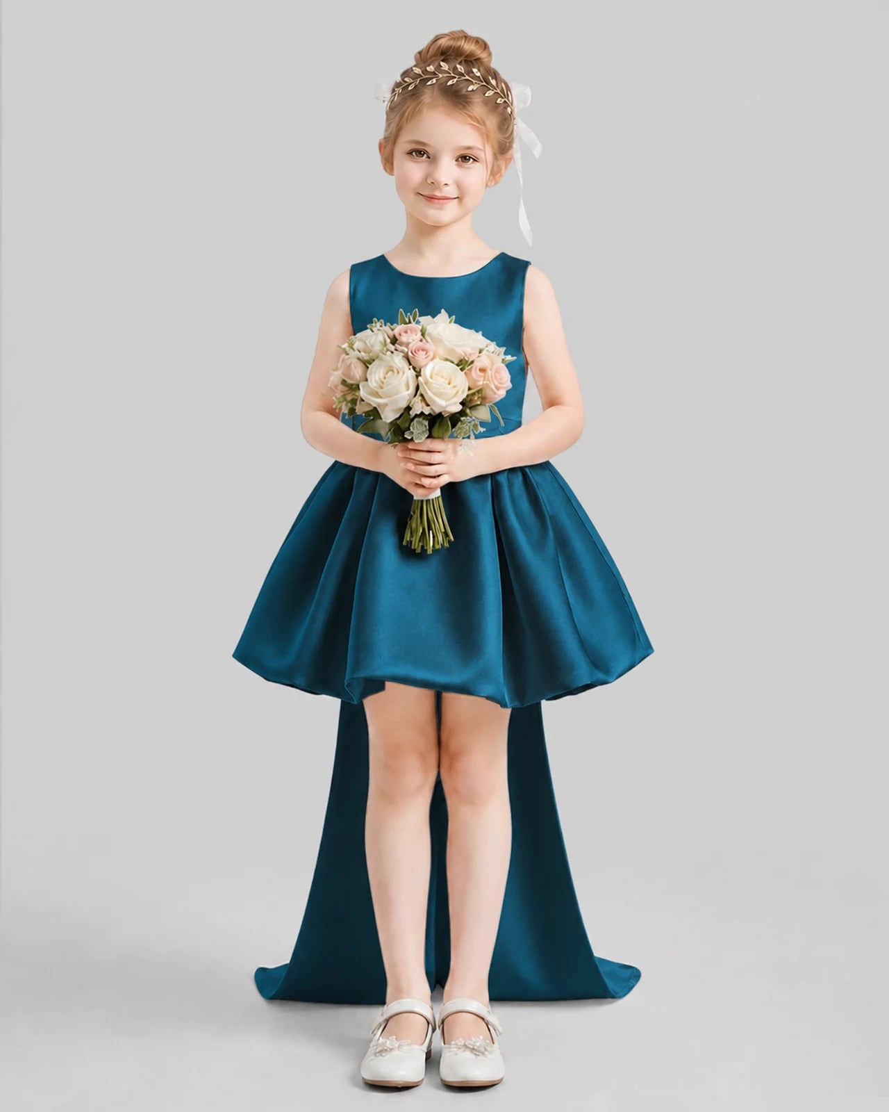 Teal Flared Girls Formal Dresses Pose