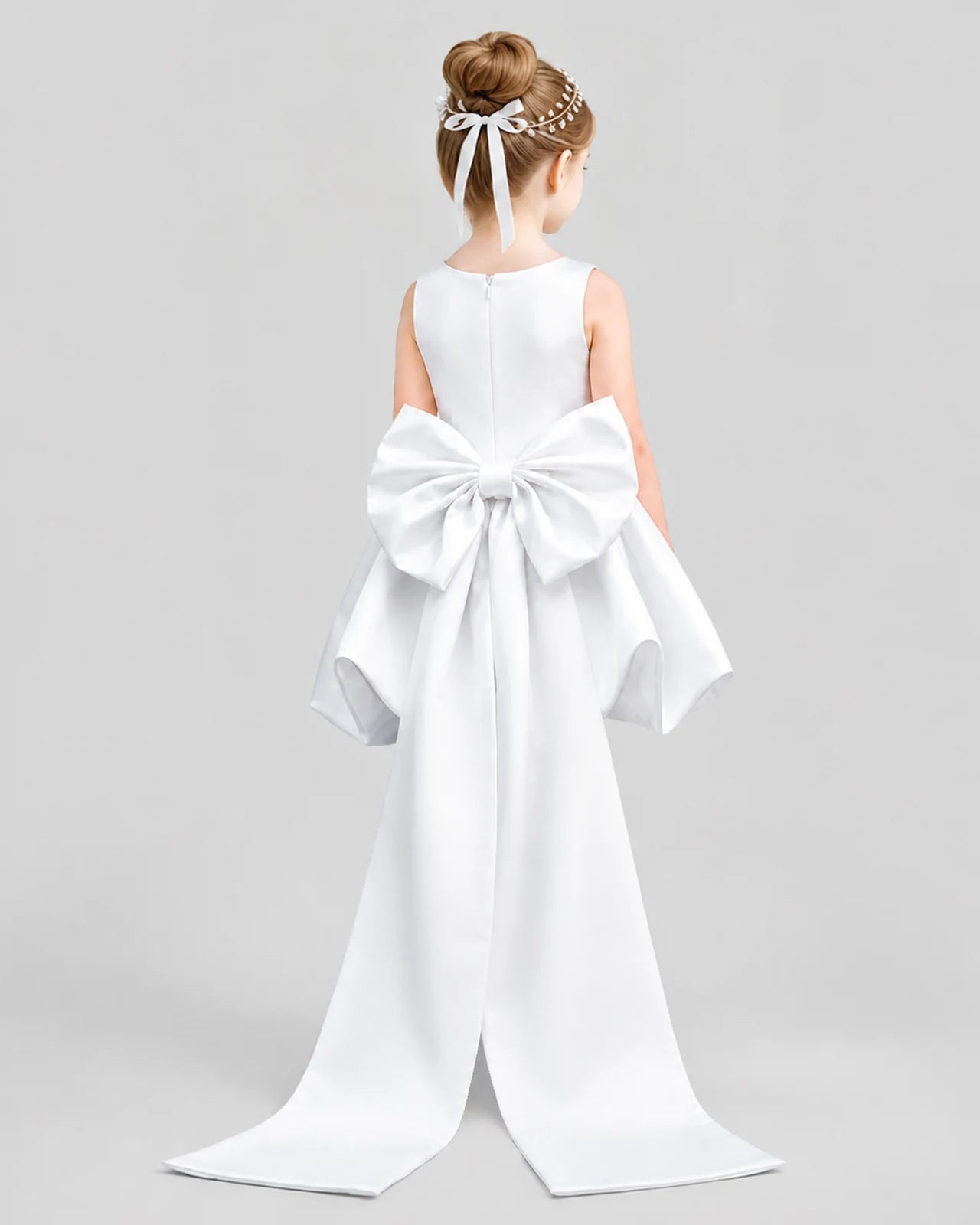 White Flared Girls Formal Dresses Back