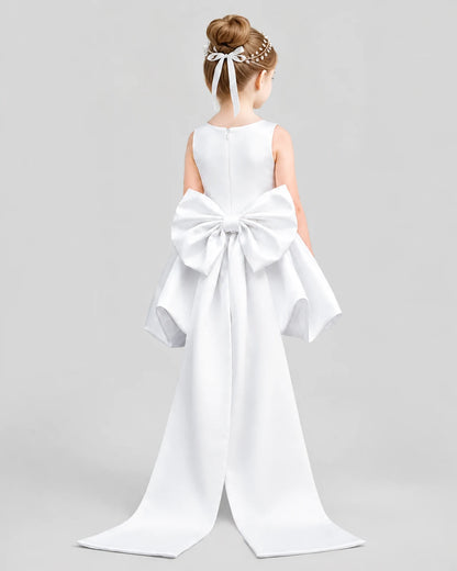 White Flared Girls Formal Dresses Back