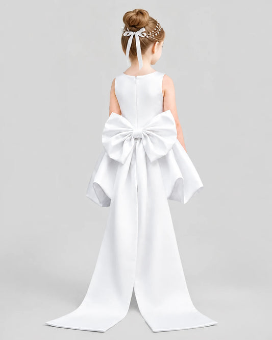 White Flared Girls Formal Dresses Back