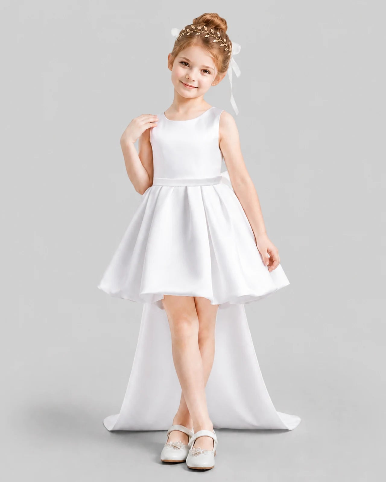 White Flared Girls Formal Dresses Front