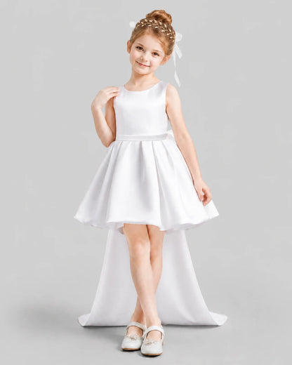 White Flared Girls Formal Dresses Front
