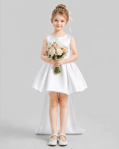White Flared Girls Formal Dresses Pose
