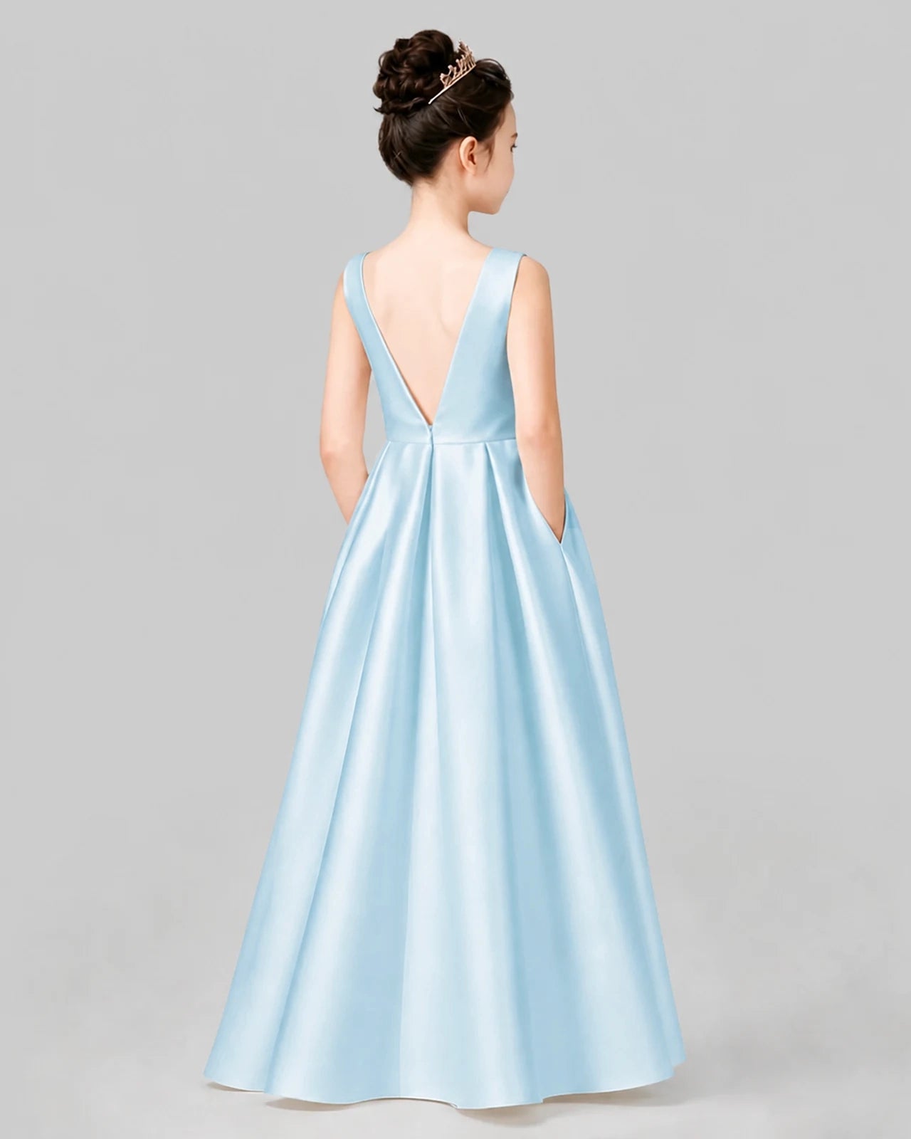 Baby Blue A-line Girls Formal Dresses Back