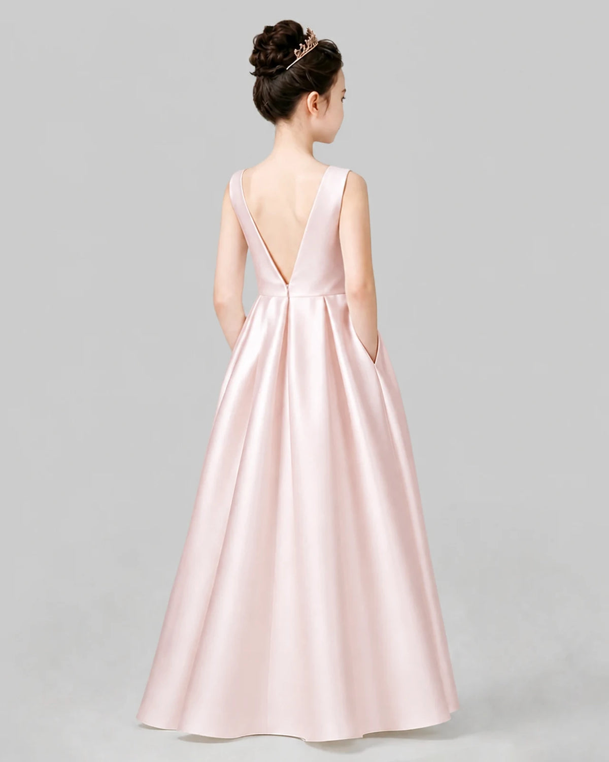 Blush Pink A-line Girls Formal Dresses Back