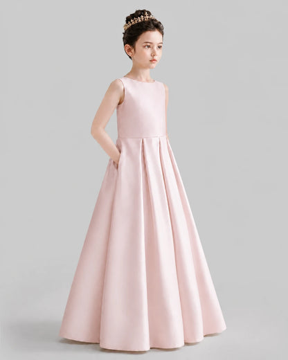 Blush Pink A-line Girls Formal Dresses Front