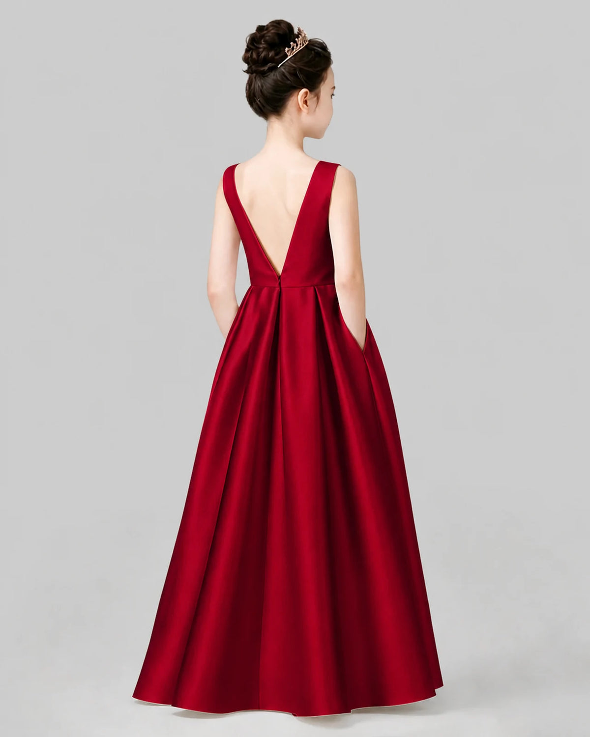 Burgundy A-line Girls Formal Dresses Back