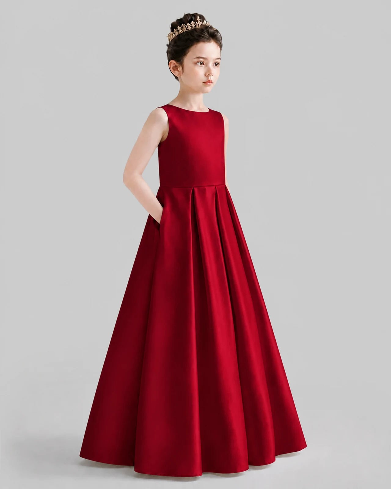 Burgundy A-line Girls Formal Dresses Front