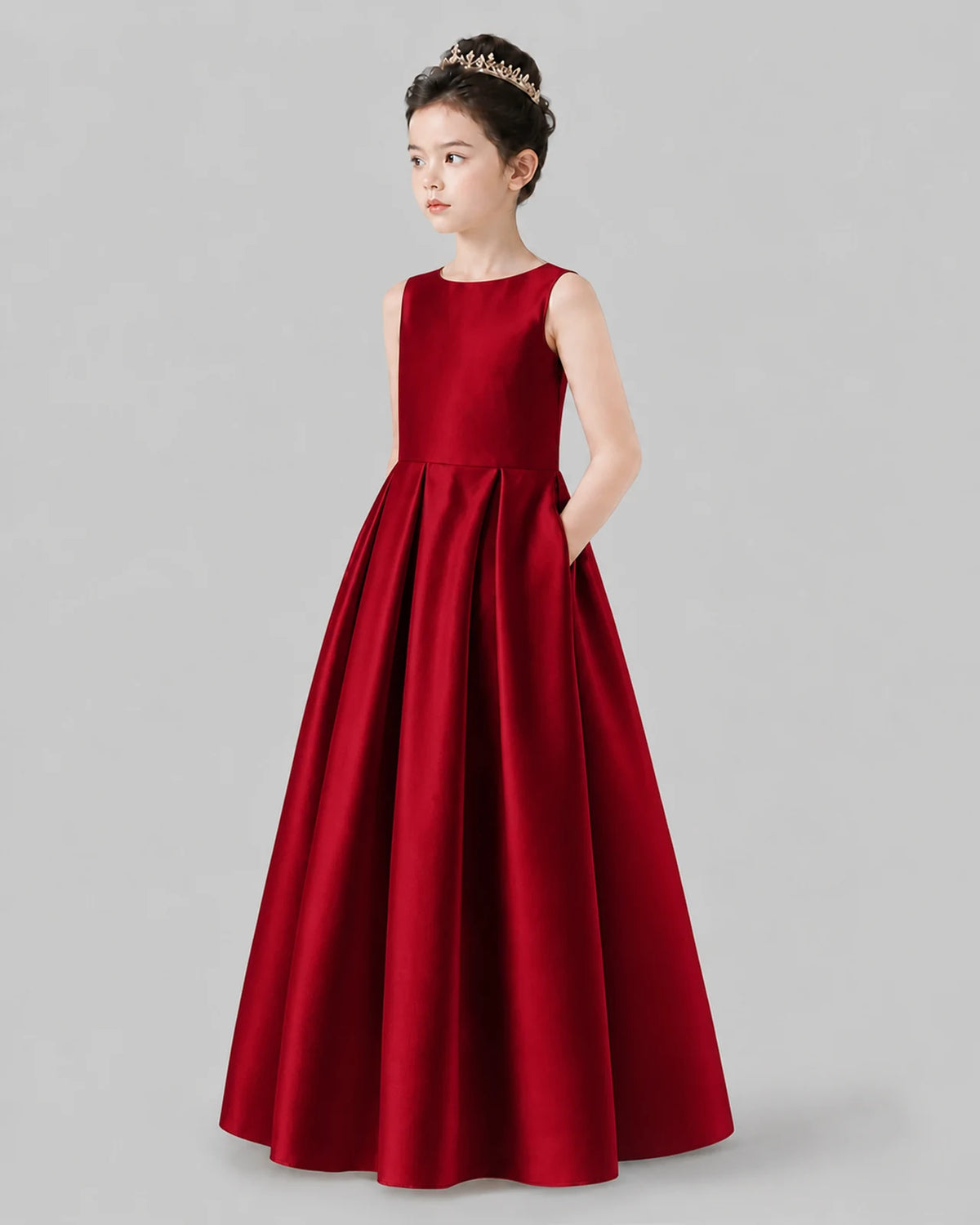 Burgundy A-line Girls Formal Dresses Pose