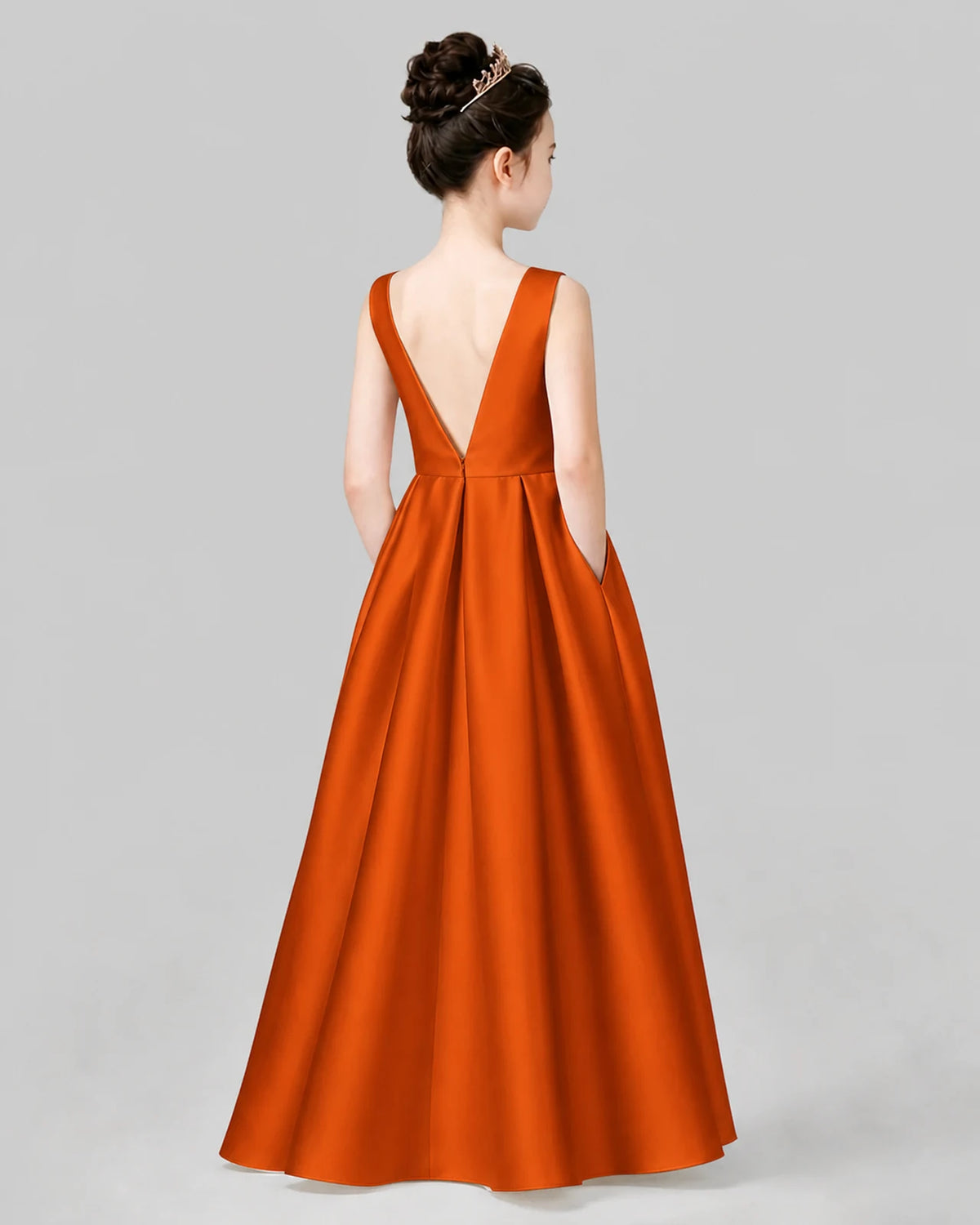 Burnt Orange A-line Girls Formal Dresses Back