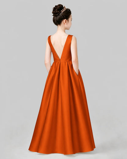 Burnt Orange A-line Girls Formal Dresses Back