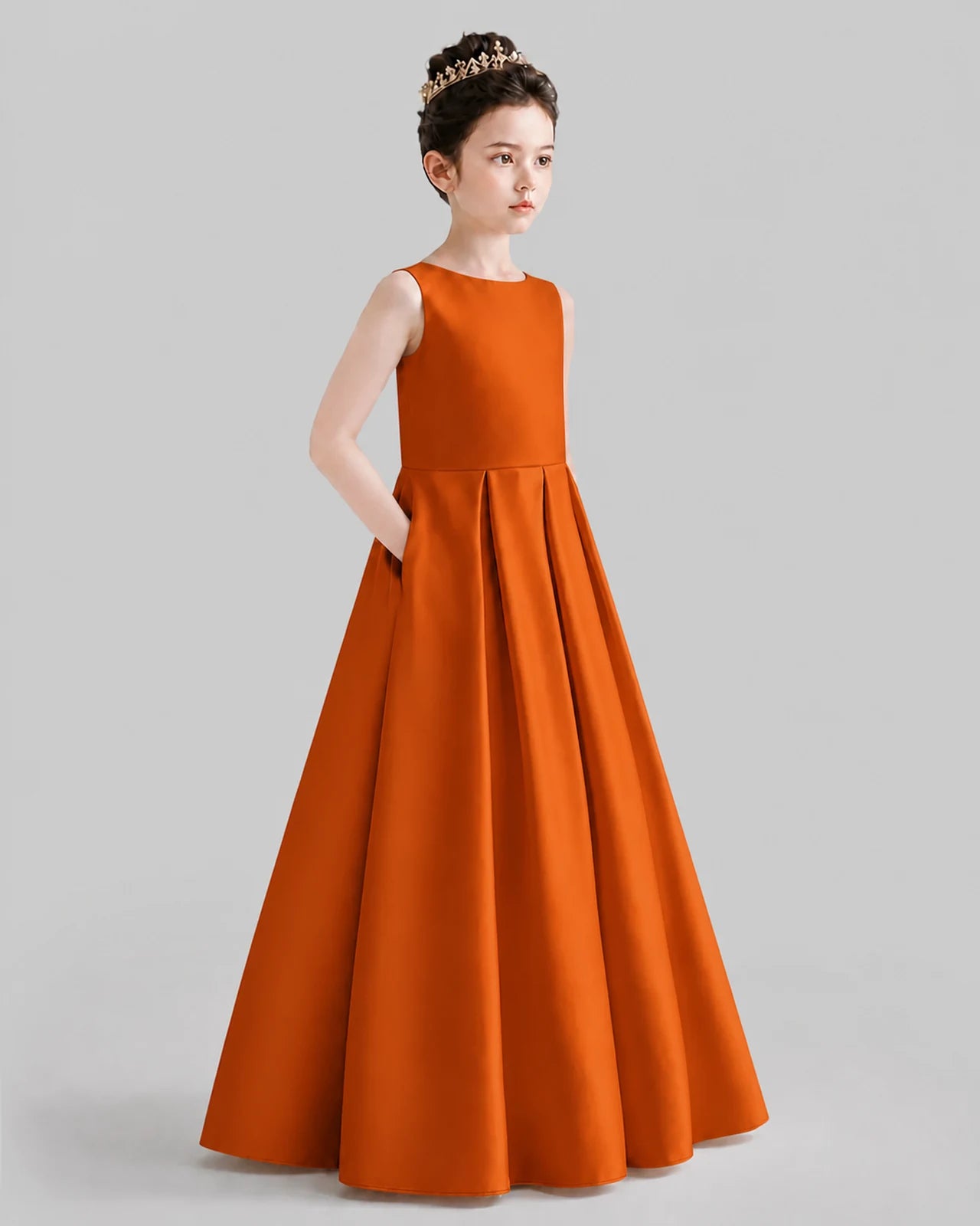 Burnt Orange A-line Girls Formal Dresses Front