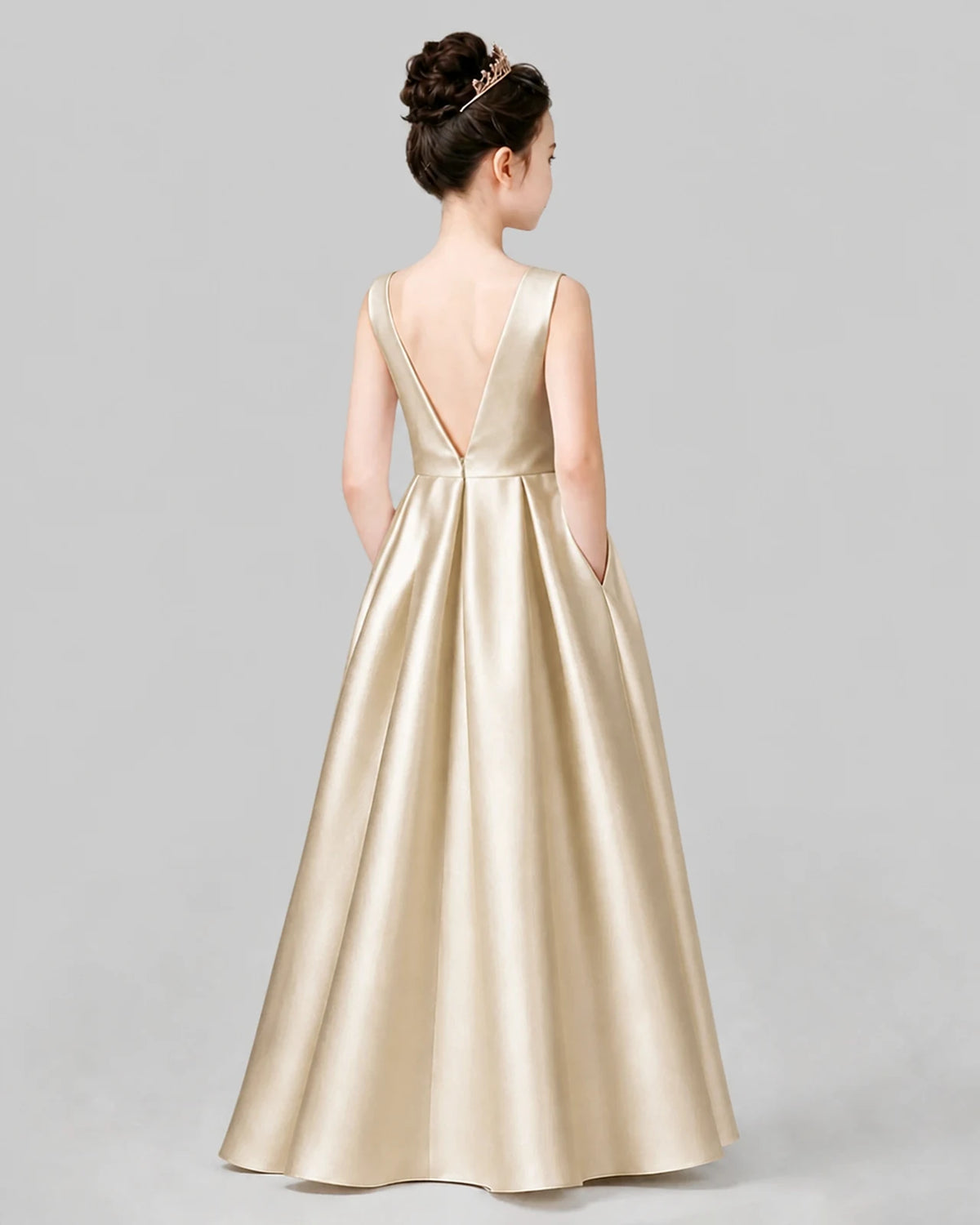 Champagne A-line Girls Formal Dresses Back
