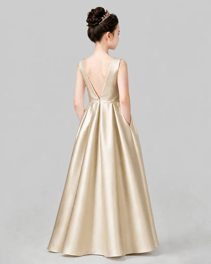 Champagne A-line Girls Formal Dresses Back