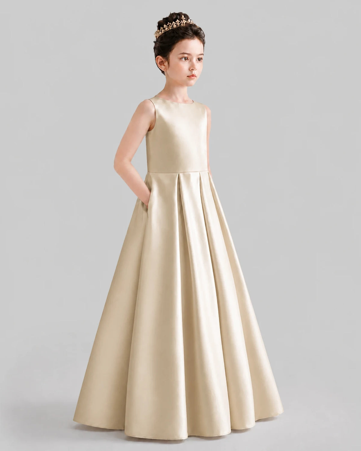 Champagne A-line Girls Formal Dresses Front