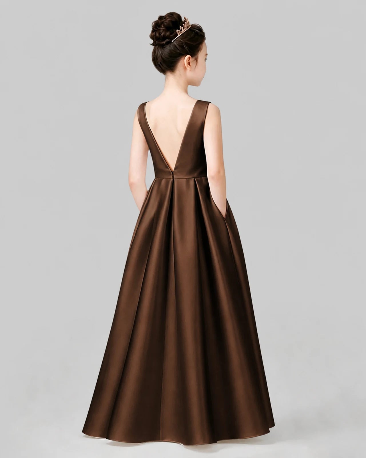Chocolate A-line Girls Formal Dresses Back