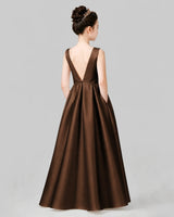 Chocolate A-line Girls Formal Dresses Back