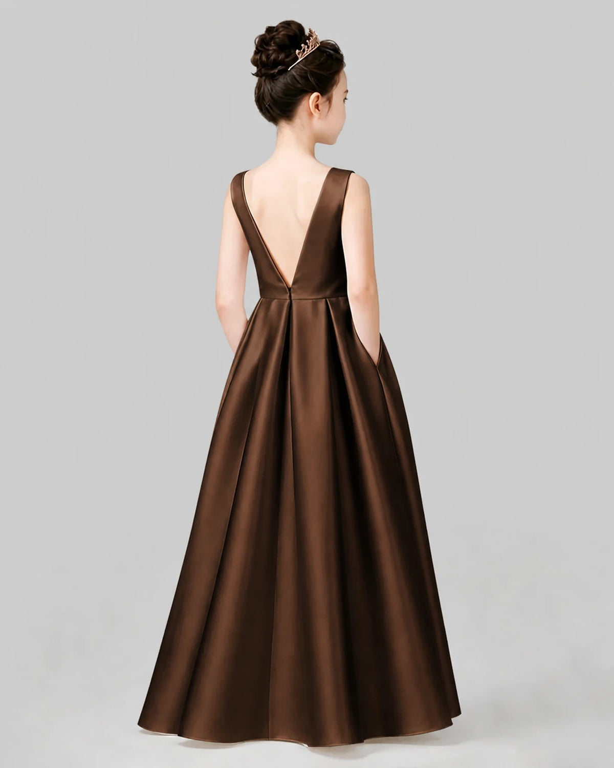 Chocolate A-line Girls Formal Dresses Back
